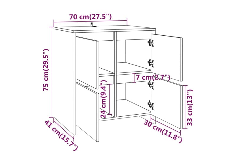 Skjenk brun eik 70x41x75 cm sponplate - Brun - Sideboard & skjenker