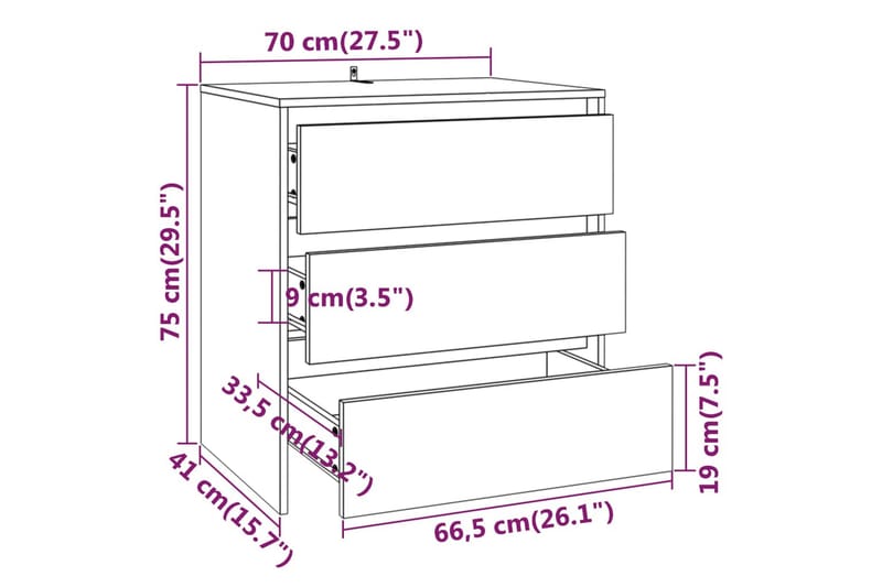 Skjenk grå sonoma eik 70x41x75 cm sponplate - Grå - Sideboard & skjenker