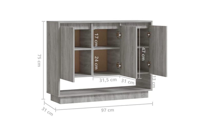 Skjenk grå sonoma eik 97x31x75 cm sponplate - Grå - Oppbevaring - Oppbevaringsmøbler - Sideboard & skjenker