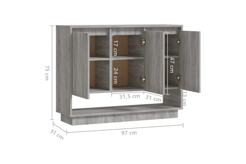 Skjenk grå sonoma eik 97x31x75 cm sponplate - Grå - Sideboard & skjenker