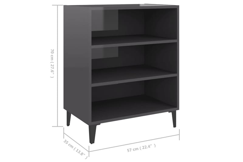 Skjenk høyglans grå 57x35x70 cm sponplate - Grå - Sideboard & skjenker