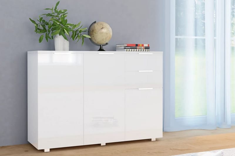 Skjenk høyglans hvit 107x35x76 cm - Hvit - Sideboard & skjenker