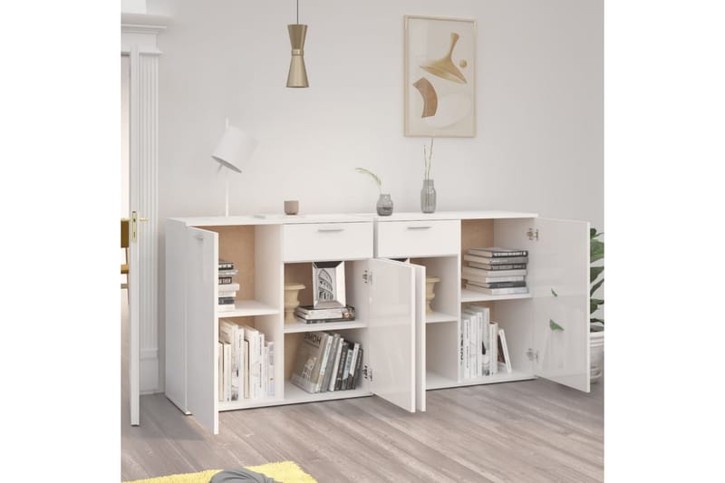 Skjenk høyglans hvit 160x36x75 cm sponplate - Hvit - Oppbevaring - Oppbevaringsmøbler - Sideboard & skjenker