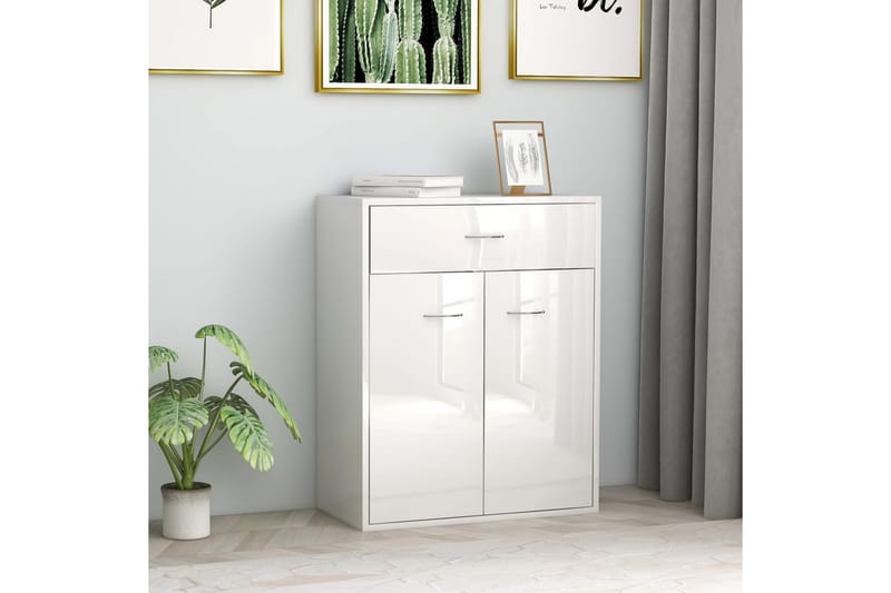 Skjenk høyglans hvit 60x30x75 cm sponplate - Oppbevaring - Oppbevaringsmøbler - Sideboard & skjenker