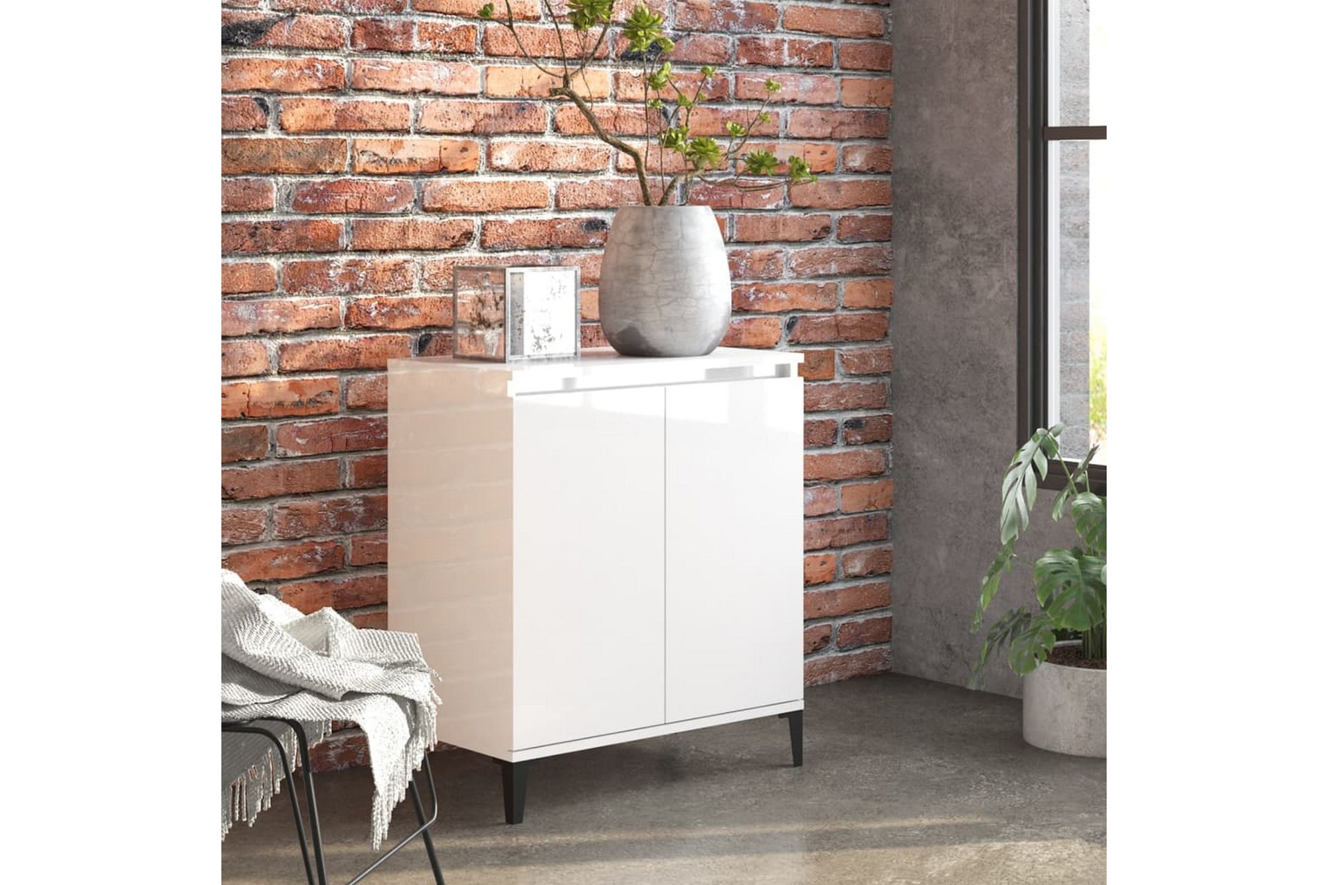 Skjenk høyglans hvit 60x35x70 cm sponplate - Hvit - Oppbevaring - Oppbevaringsmøbler - Sideboard & skjenker