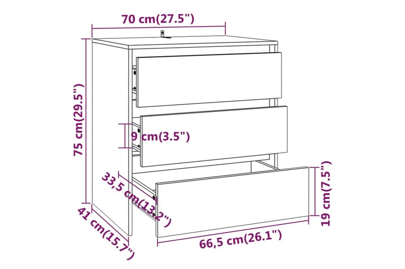 Skjenk høyglans hvit 70x41x75 cm sponplate - Hvit - Sideboard & skjenker