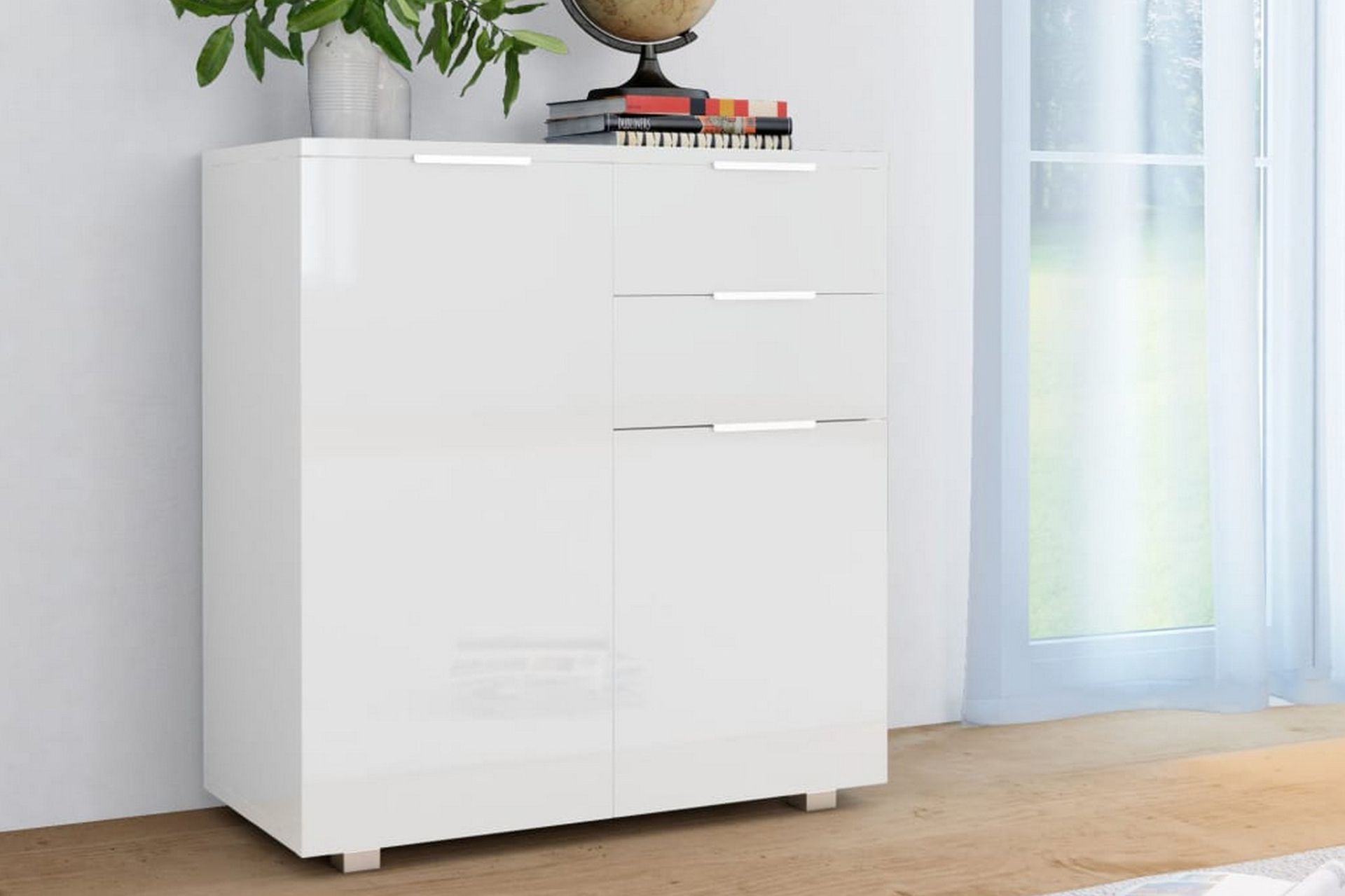 Skjenk høyglans hvit 71x35x76 cm sponplate - Hvit - Oppbevaring - Oppbevaringsmøbler - Sideboard & skjenker