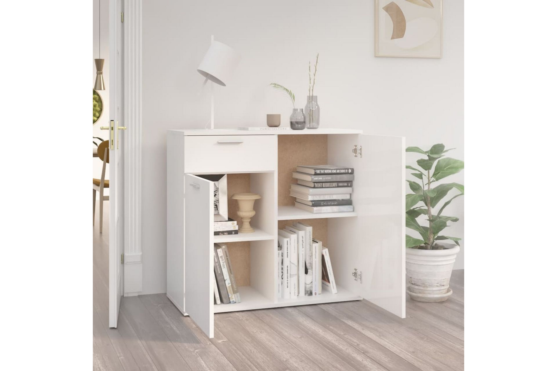 Skjenk høyglans hvit 80x36x75 cm sponplate - Hvit - Oppbevaring - Oppbevaringsmøbler - Sideboard & skjenker