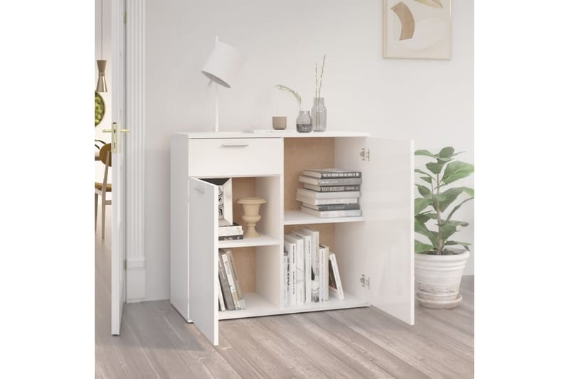 Skjenk høyglans hvit 80x36x75 cm sponplate - Hvit - Oppbevaring - Oppbevaringsmøbler - Sideboard & skjenker