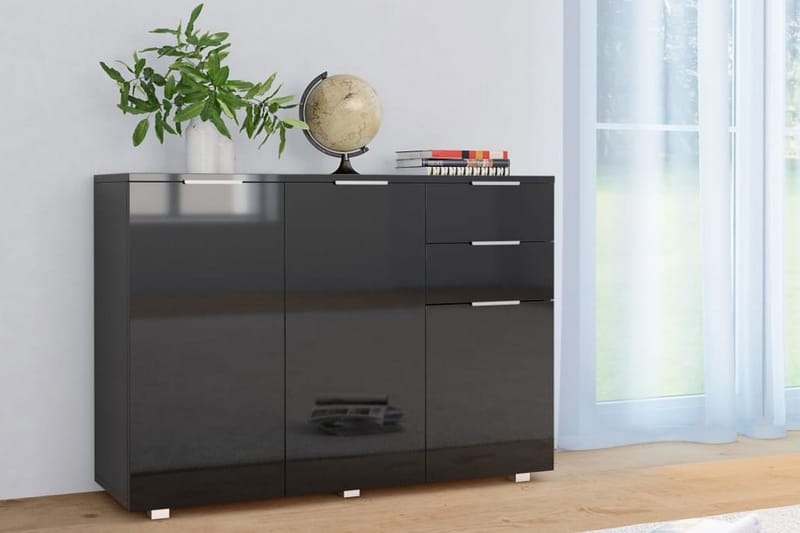 Skjenk høyglans svart 107x35x76 cm - Svart - Oppbevaring - Oppbevaringsmøbler - Sideboard & skjenker