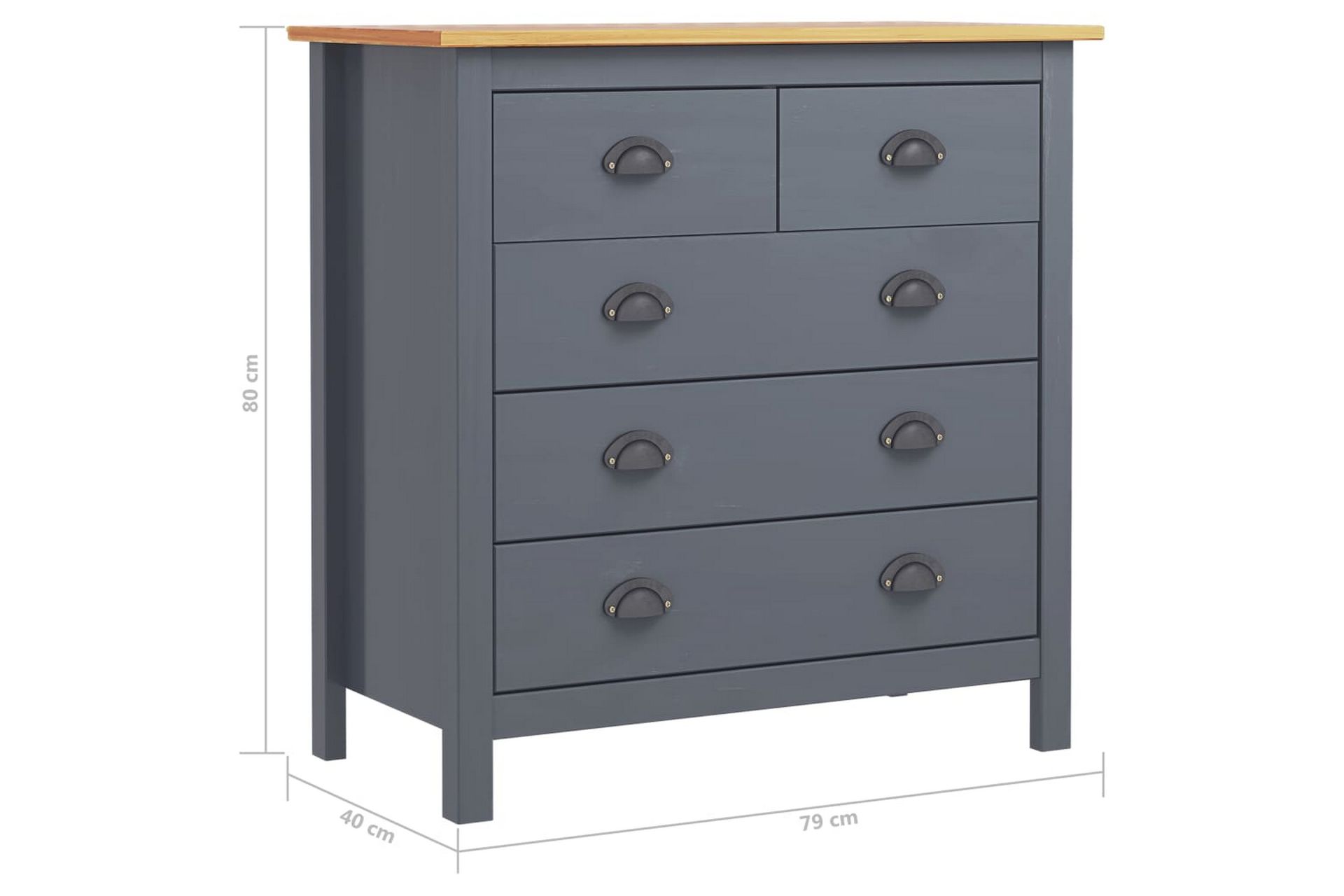 Skjenk Hill Range grå 79x40x80 cm heltre furu - Oppbevaring - Oppbevaringsmøbler - Sideboard & skjenker