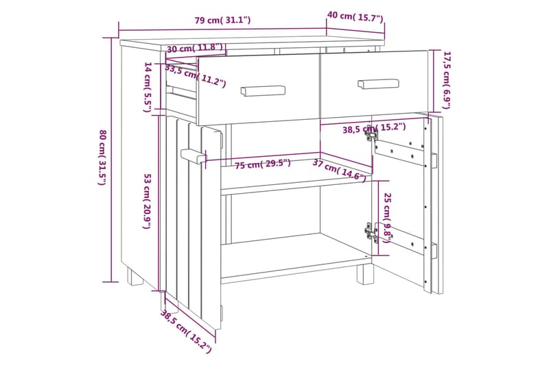 Skjenk honningbrun 79x40x80 cm heltre furu - Brun - Oppbevaring - Oppbevaringsmøbler - Sideboard & skjenker
