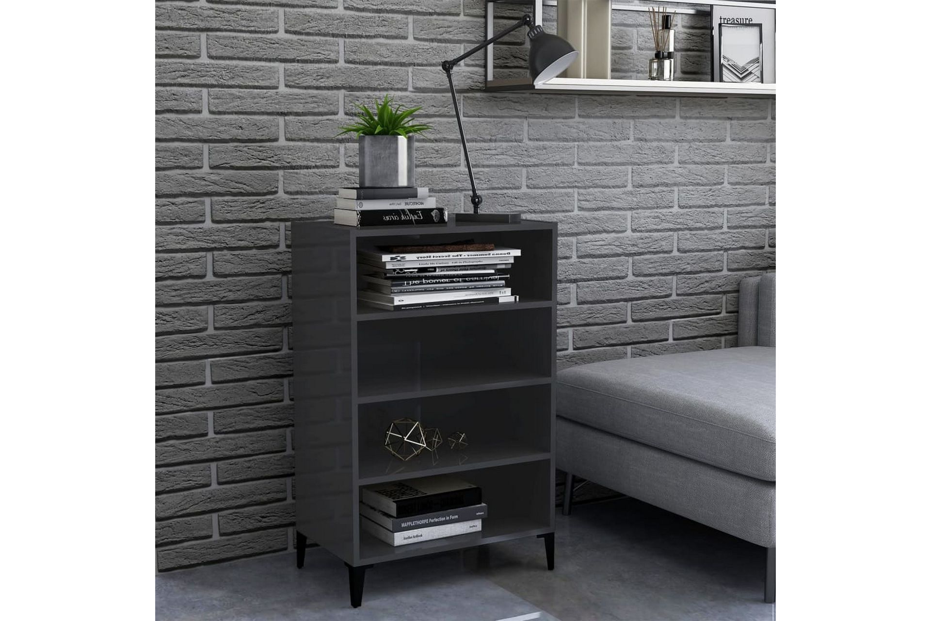 Skjenk höyglans grå 57x35x90 cm sponplate - Grå - Oppbevaring - Oppbevaringsmøbler - Sideboard & skjenker