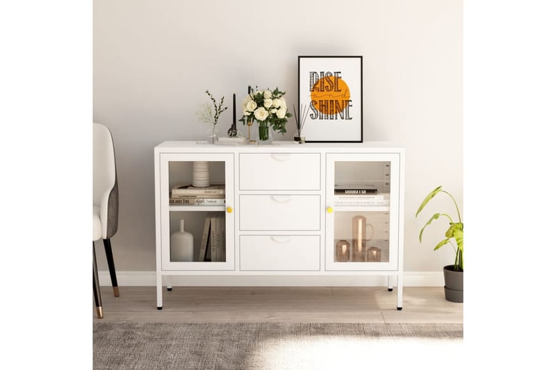 Skjenk hvit 105x35x70 cm stål og herdet glass - Hvit - Oppbevaring - Oppbevaringsmøbler - Sideboard & skjenker