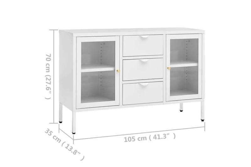 Skjenk hvit 105x35x70 cm stål og herdet glass - Hvit - Oppbevaring - Oppbevaringsmøbler - Sideboard & skjenker