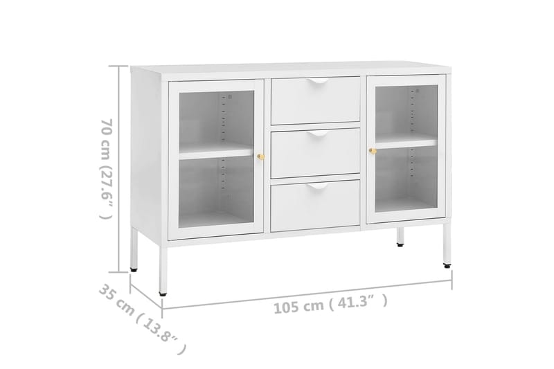 Skjenk hvit 105x35x70 cm stål og herdet glass - Hvit - Sideboard & skjenker