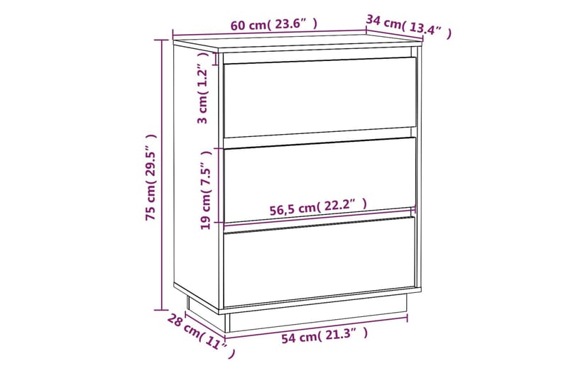 Skjenk hvit 60x34x75 cm heltre furu - Hvit - Oppbevaring - Oppbevaringsmøbler - Sideboard & skjenker