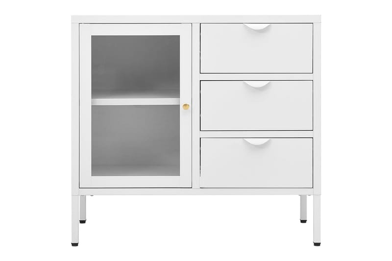 Skjenk hvit 75x35x70 cm stål og herdet glass - Hvit - Sideboard & skjenker