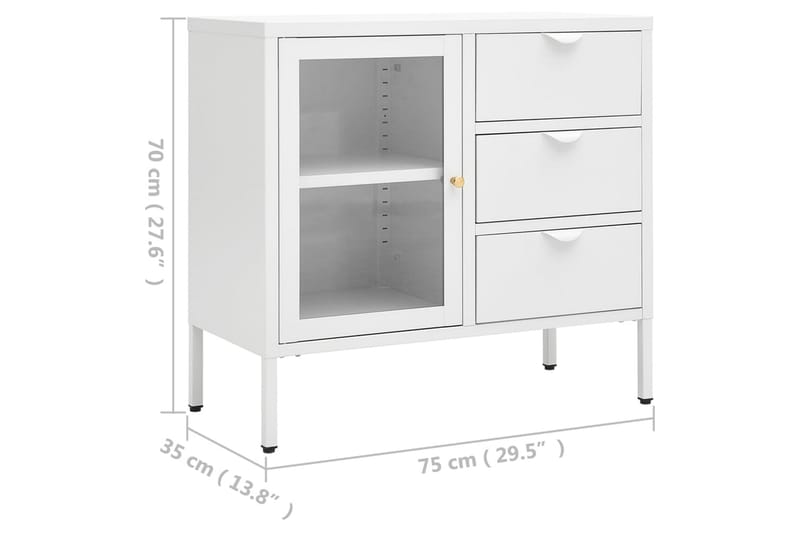 Skjenk hvit 75x35x70 cm stål og herdet glass - Hvit - Sideboard & skjenker