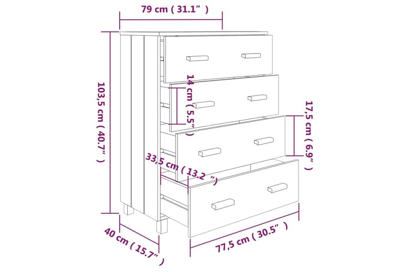 Skjenk hvit 79x40x103,5 cm heltre furu - Hvit - Oppbevaring - Oppbevaringsmøbler - Sideboard & skjenker
