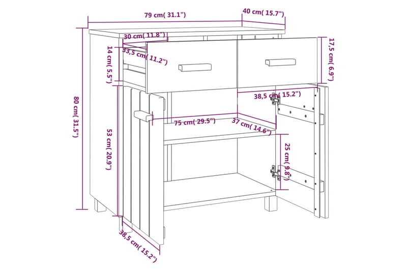 Skjenk hvit 79x40x80 cm heltre furu - Hvit - Sideboard & skjenker