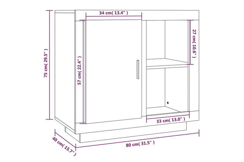 Skjenk hvit 80x40x75 cm - Hvit - Oppbevaring - Oppbevaringsmøbler - Sideboard & skjenker