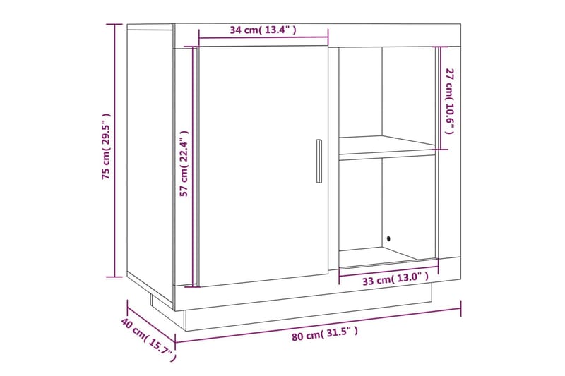 Skjenk hvit 80x40x75 cm - Hvit - Sideboard & skjenker