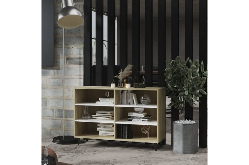 Skjenk hvit og sonoma eik 103,5x35x70 cm sponplate - Hvit - Oppbevaring - Oppbevaringsmøbler - Sideboard & skjenker