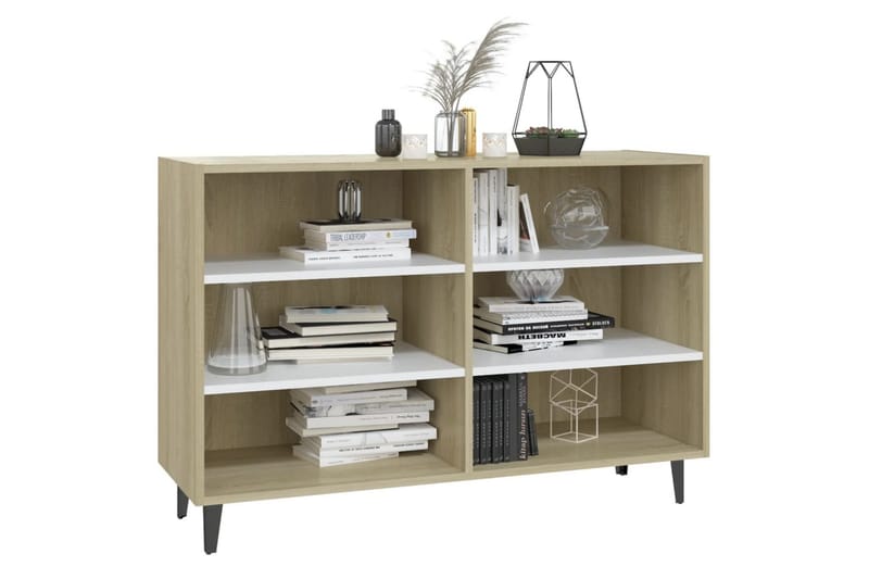 Skjenk hvit og sonoma eik 103,5x35x70 cm sponplate - Hvit - Oppbevaring - Oppbevaringsmøbler - Sideboard & skjenker