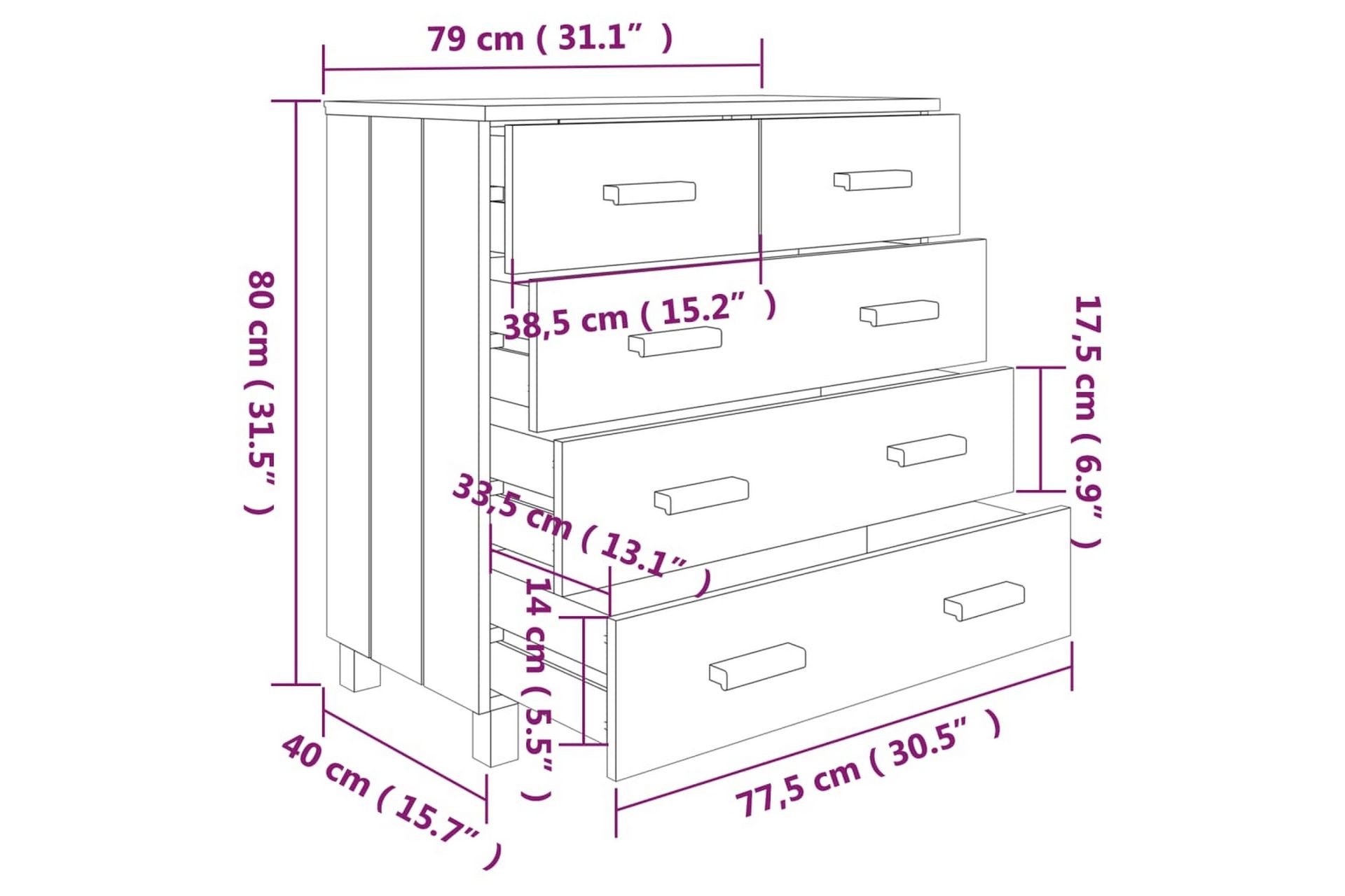 Skjenk lysegrå 79x40x80 cm heltre furu - Grå - Oppbevaring - Oppbevaringsmøbler - Sideboard & skjenker