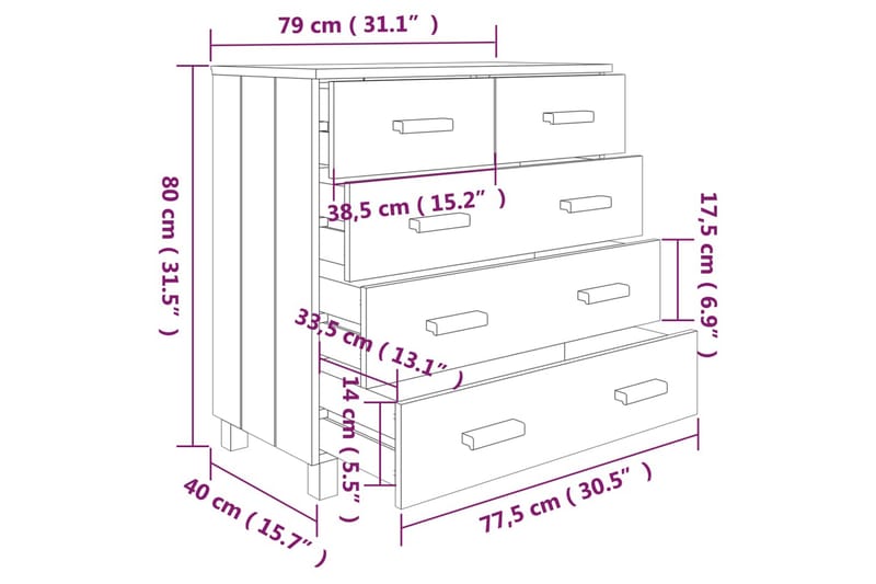 Skjenk lysegrå 79x40x80 cm heltre furu - Grå - Sideboard & skjenker