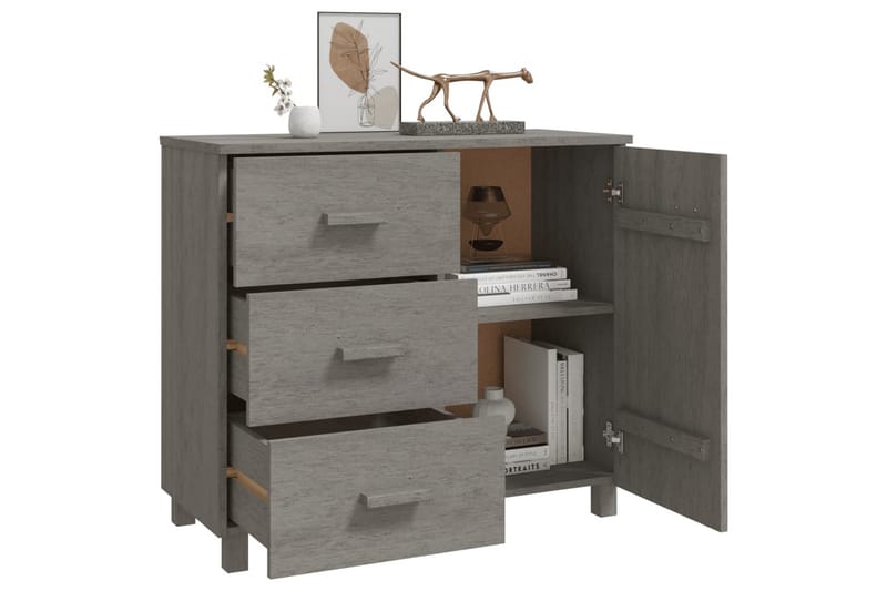 Skjenk lysegrå 90x40x80 cm heltre furu - Grå - Oppbevaring - Oppbevaringsmøbler - Sideboard & skjenker