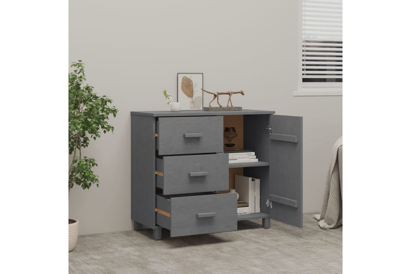 Skjenk mørkegrå 90x40x80 cm heltre furu - Grå - Oppbevaring - Oppbevaringsmøbler - Sideboard & skjenker