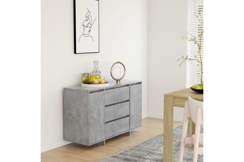 Skjenk med 3 skuffer betonggrå 120x41x75 cm sponplate - Grå - Oppbevaring - Oppbevaringsmøbler - Sideboard & skjenker
