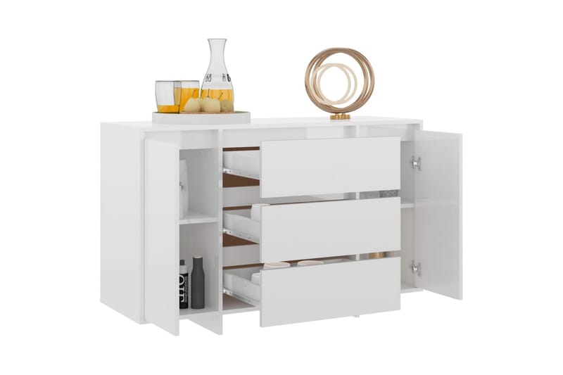 Skjenk med 3 skuffer høyglans hvit 120x41x75 cm sponplate - Hvit - Oppbevaring - Oppbevaringsmøbler - Sideboard & skjenker