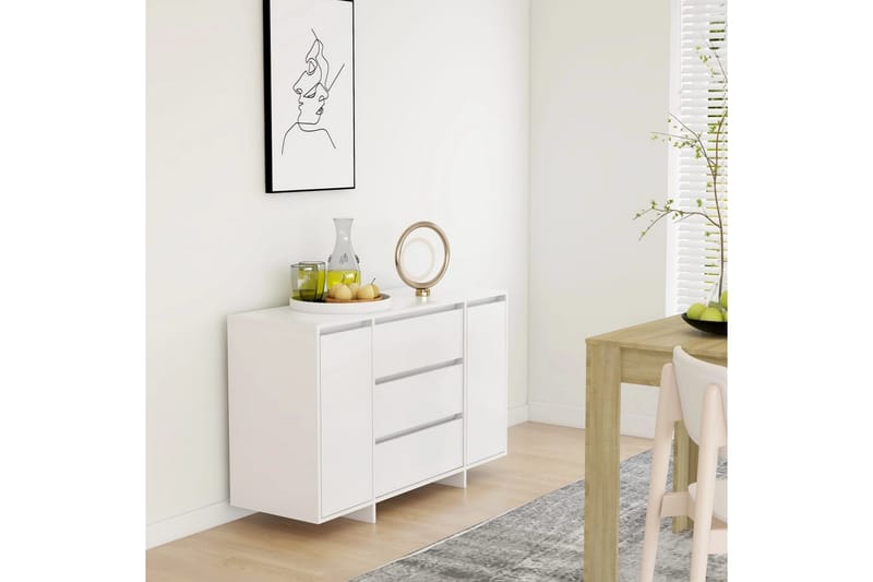 Skjenk med 3 skuffer hvit 120x41x75 cm sponplate - Hvit - Oppbevaring - Oppbevaringsmøbler - Sideboard & skjenker