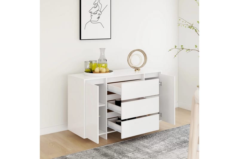 Skjenk med 3 skuffer hvit 120x41x75 cm sponplate - Hvit - Oppbevaring - Oppbevaringsmøbler - Sideboard & skjenker