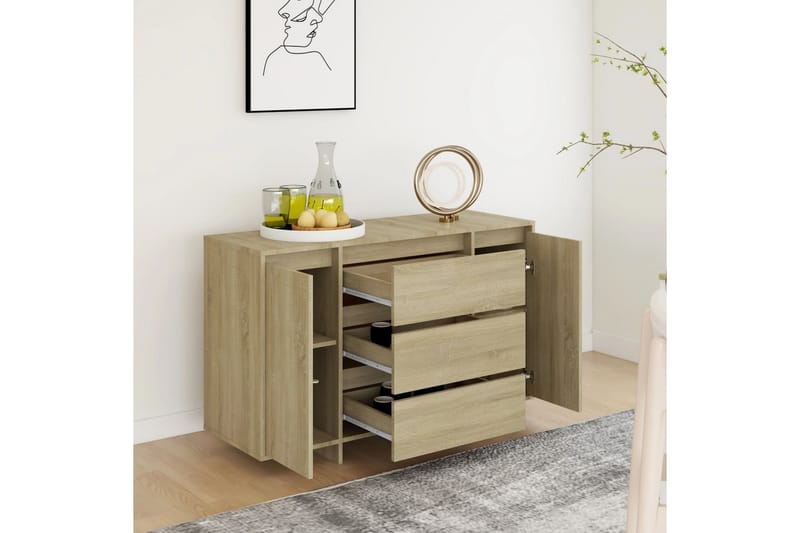 Skjenk med 3 skuffer sonoma eik 120x41x75 cm sponplate - Brun - Sideboard & skjenker