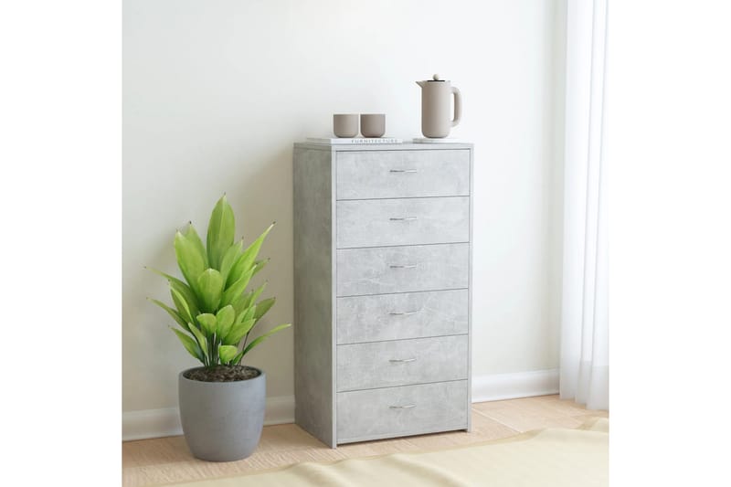 Skjenk med 6 skuffer betonggrå 50x34x96 cm sponplate - Oppbevaring - Oppbevaringsmøbler - Sideboard & skjenker