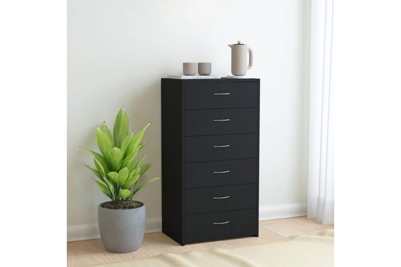 Skjenk med 6 skuffer svart 50x34x96 cm sponplate - Oppbevaring - Oppbevaringsmøbler - Sideboard & skjenker