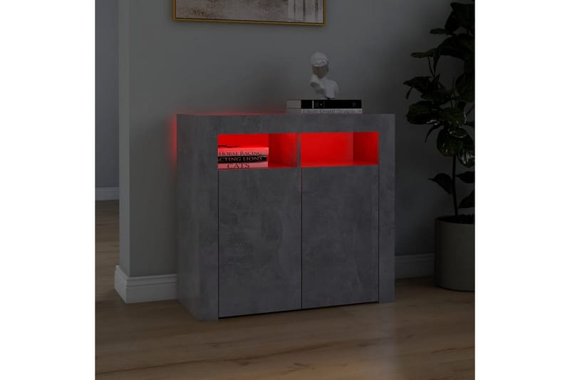Skjenk med LED-lys betonggrå 80x35x75 cm - Grå - Oppbevaring - Oppbevaringsmøbler - Sideboard & skjenker