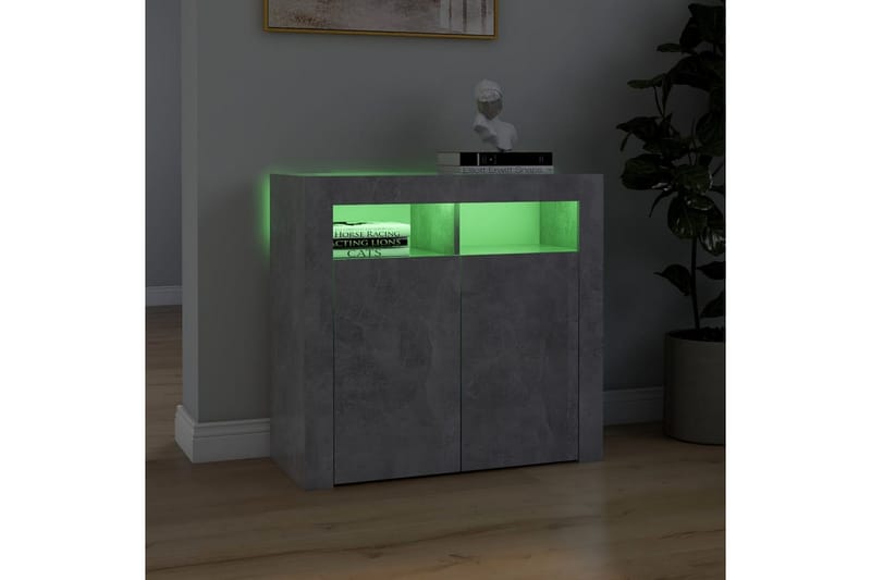 Skjenk med LED-lys betonggrå 80x35x75 cm - Grå - Oppbevaring - Oppbevaringsmøbler - Sideboard & skjenker