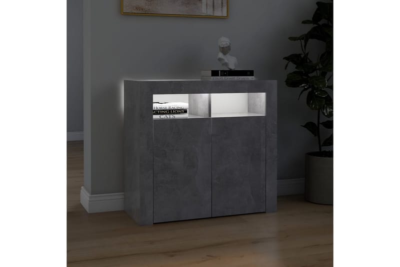 Skjenk med LED-lys betonggrå 80x35x75 cm - Grå - Oppbevaring - Oppbevaringsmøbler - Sideboard & skjenker