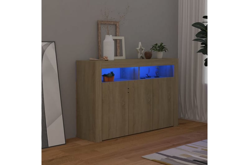 Skjenk med LED-lys sonoma eik 115,5x30x75 cm - Brun - Oppbevaring - Oppbevaringsmøbler - Sideboard & skjenker