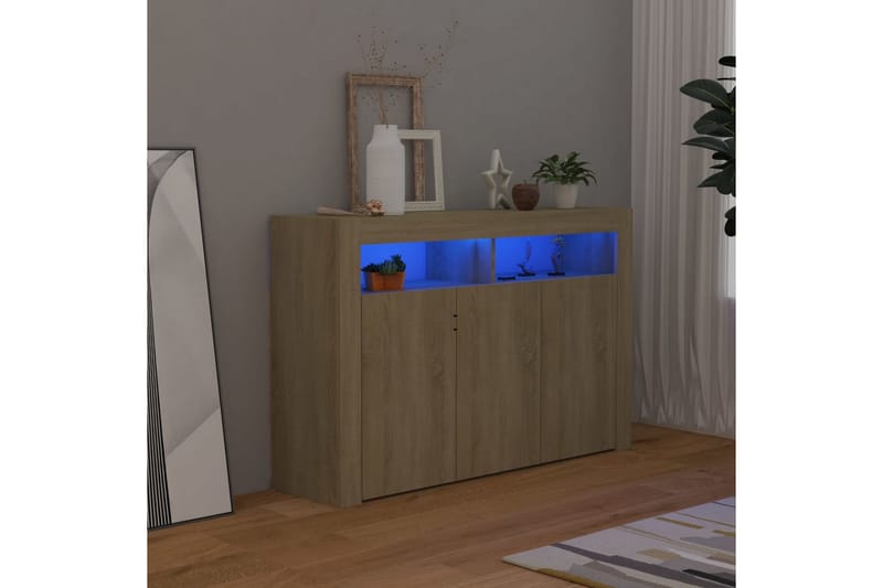 Skjenk med LED-lys sonoma eik 115,5x30x75 cm - Brun - Sideboard & skjenker