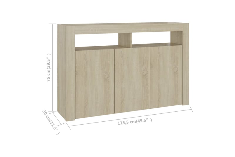 Skjenk med LED-lys sonoma eik 115,5x30x75 cm - Brun - Oppbevaring - Oppbevaringsmøbler - Sideboard & skjenker