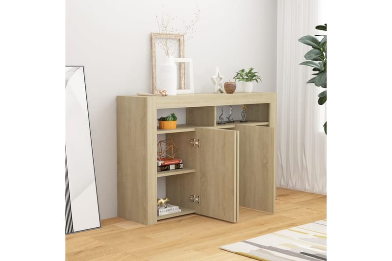 Skjenk med LED-lys sonoma eik 115,5x30x75 cm - Brun - Oppbevaring - Oppbevaringsmøbler - Sideboard & skjenker
