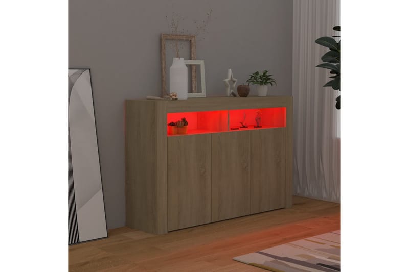 Skjenk med LED-lys sonoma eik 115,5x30x75 cm - Brun - Sideboard & skjenker