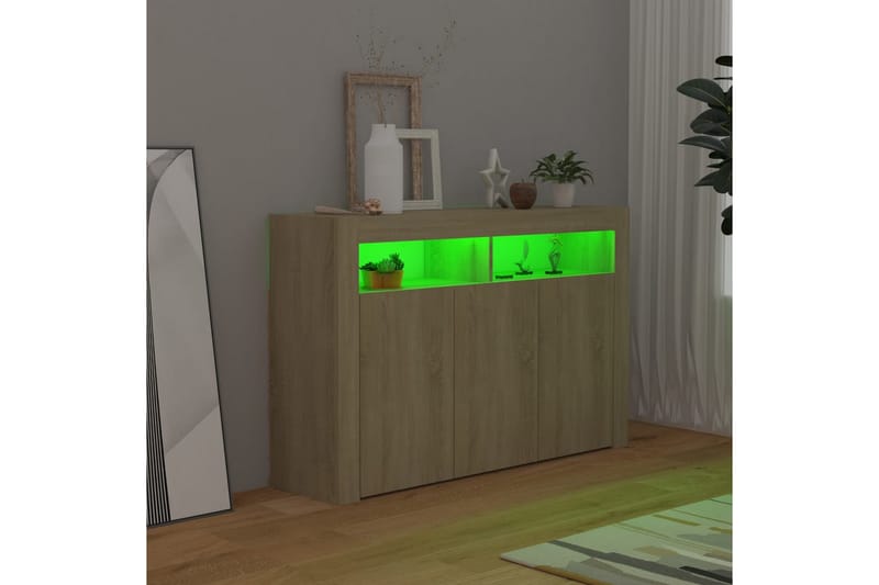Skjenk med LED-lys sonoma eik 115,5x30x75 cm - Brun - Oppbevaring - Oppbevaringsmøbler - Sideboard & skjenker