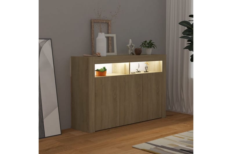 Skjenk med LED-lys sonoma eik 115,5x30x75 cm - Brun - Oppbevaring - Oppbevaringsmøbler - Sideboard & skjenker